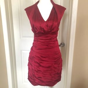 Red Satin rouched sheath dress from Express